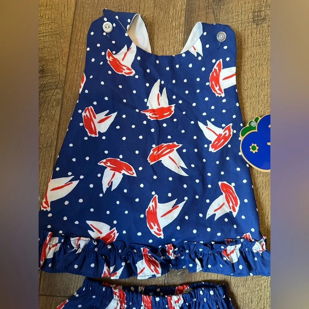 Ruth Scarf NWT‎ VTG Sail Boats Bloomer Set Nautical 18 Months Retro Dead-stock